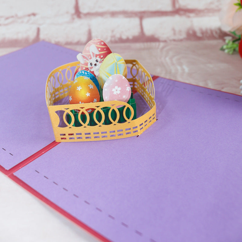 Creative 3D Easter Bunny Flower Basket Greeting Card