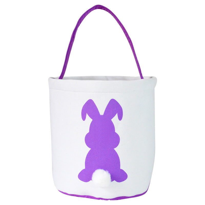 Happy Easter Burlap Bunny Ears Bags Easter Basket Canvas Bunny Buckets Easter Tote Bags with Rabbit Tail Kids Gift