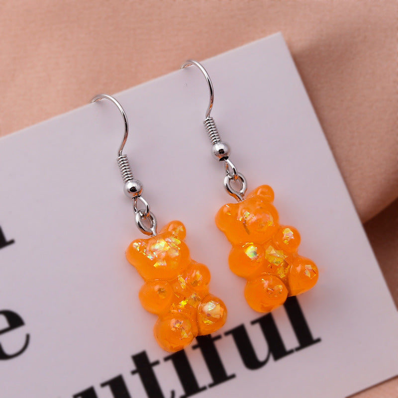 New Fashion Sequins Resin Gummy Bear Dangle Earrings For Women