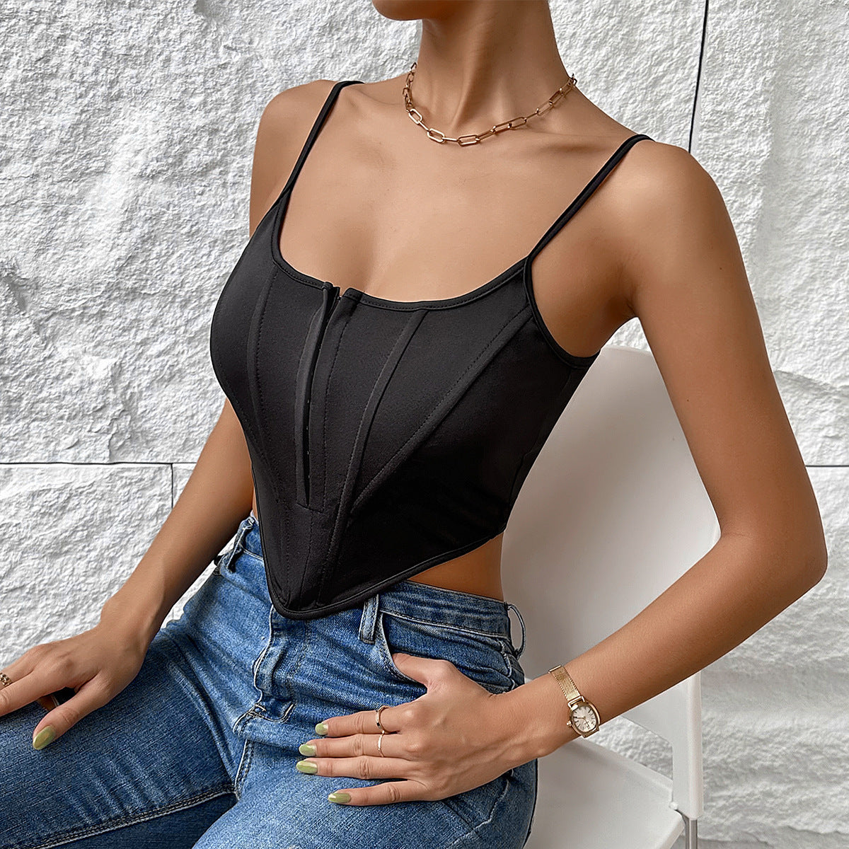 INS Single-breasted Sling Crop Corset Tank Summer Fashion Slim Camisole Vest For Women Clothing