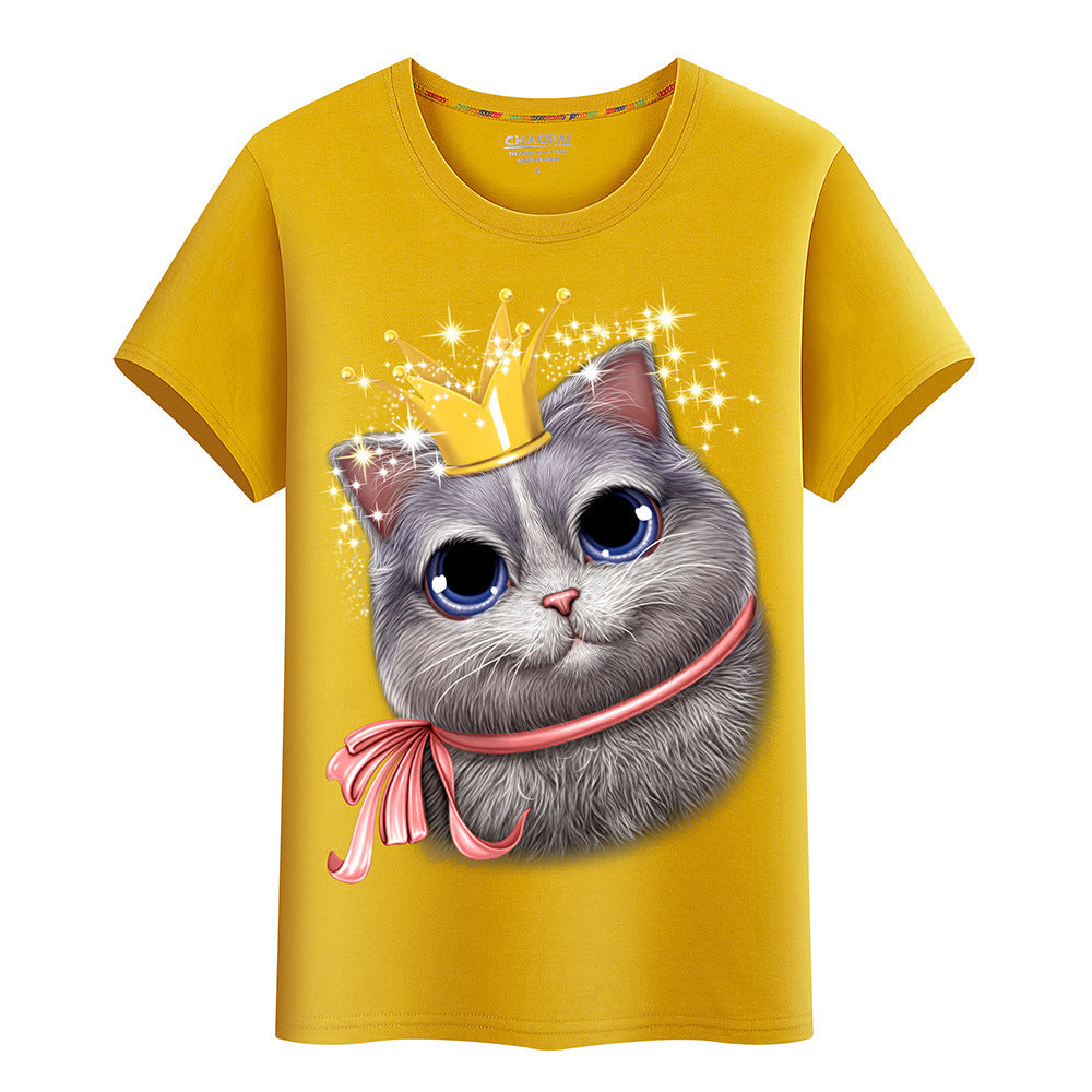 3D Animal Cat T-shirt crown cat