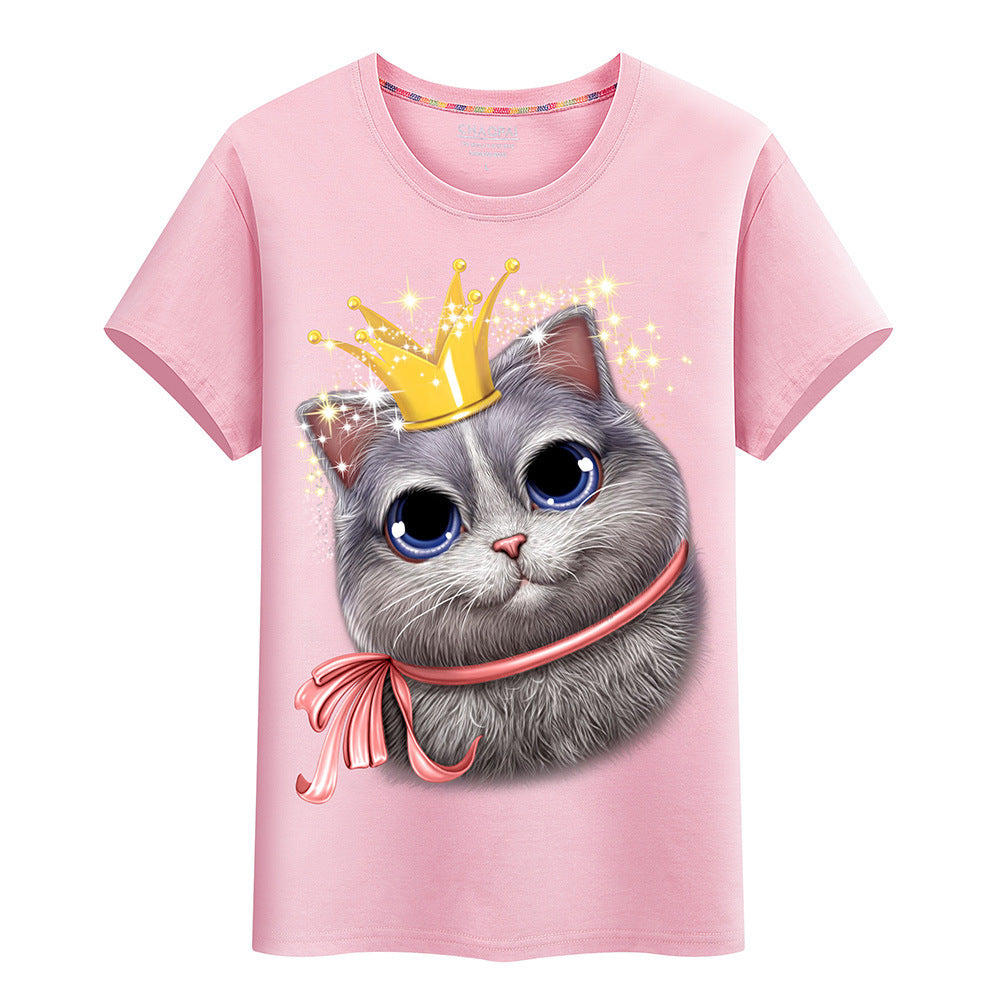 3D Animal Cat T-shirt crown cat