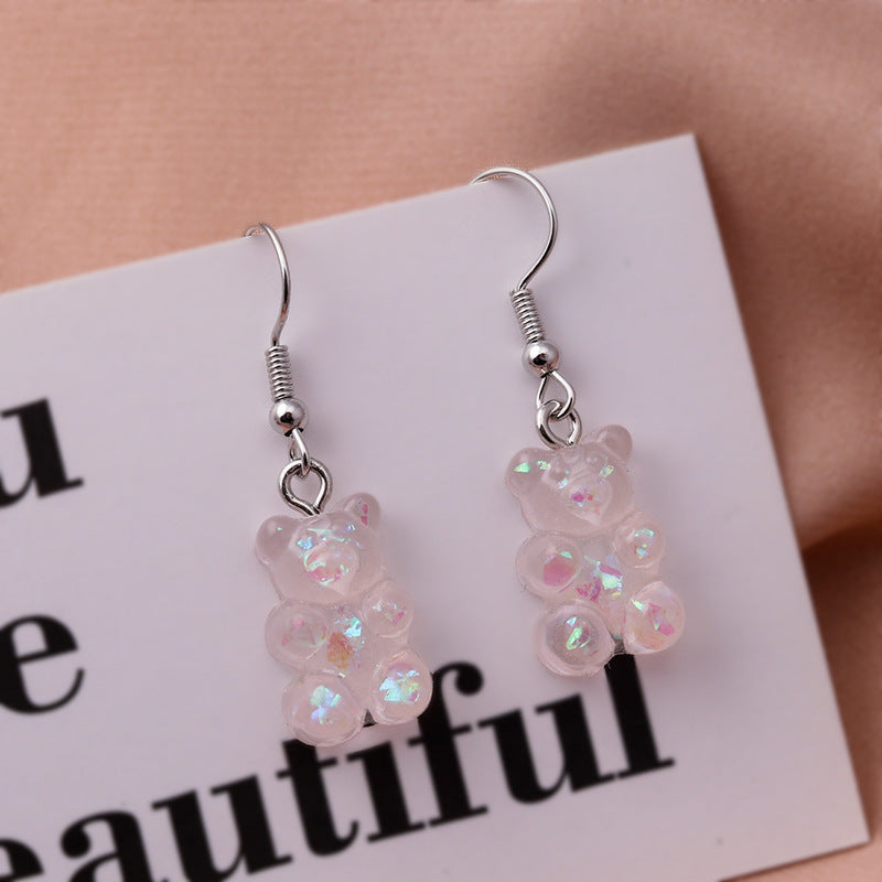 New Fashion Sequins Resin Gummy Bear Dangle Earrings For Women