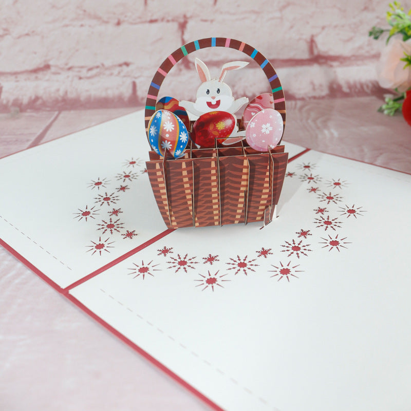 Creative 3D Easter Bunny Flower Basket Greeting Card