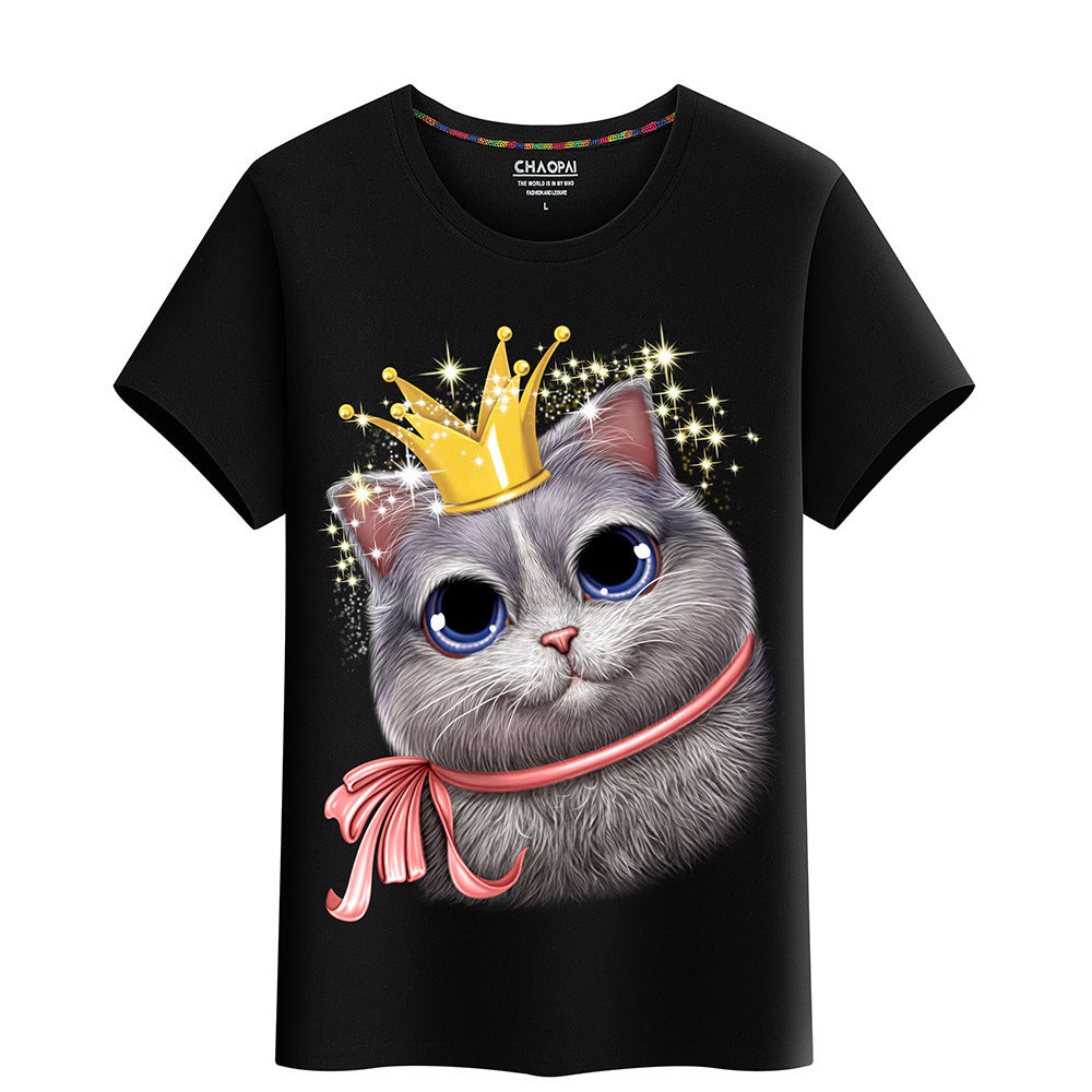 3D Animal Cat T-shirt crown cat