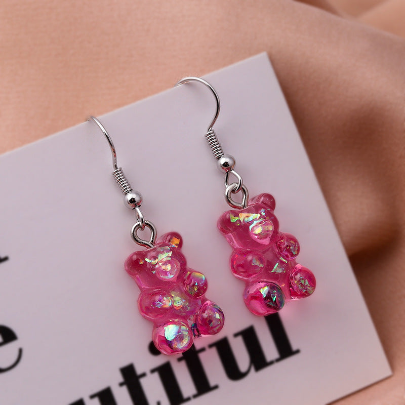 New Fashion Sequins Resin Gummy Bear Dangle Earrings For Women