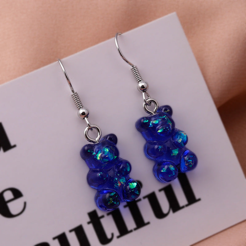 New Fashion Sequins Resin Gummy Bear Dangle Earrings For Women