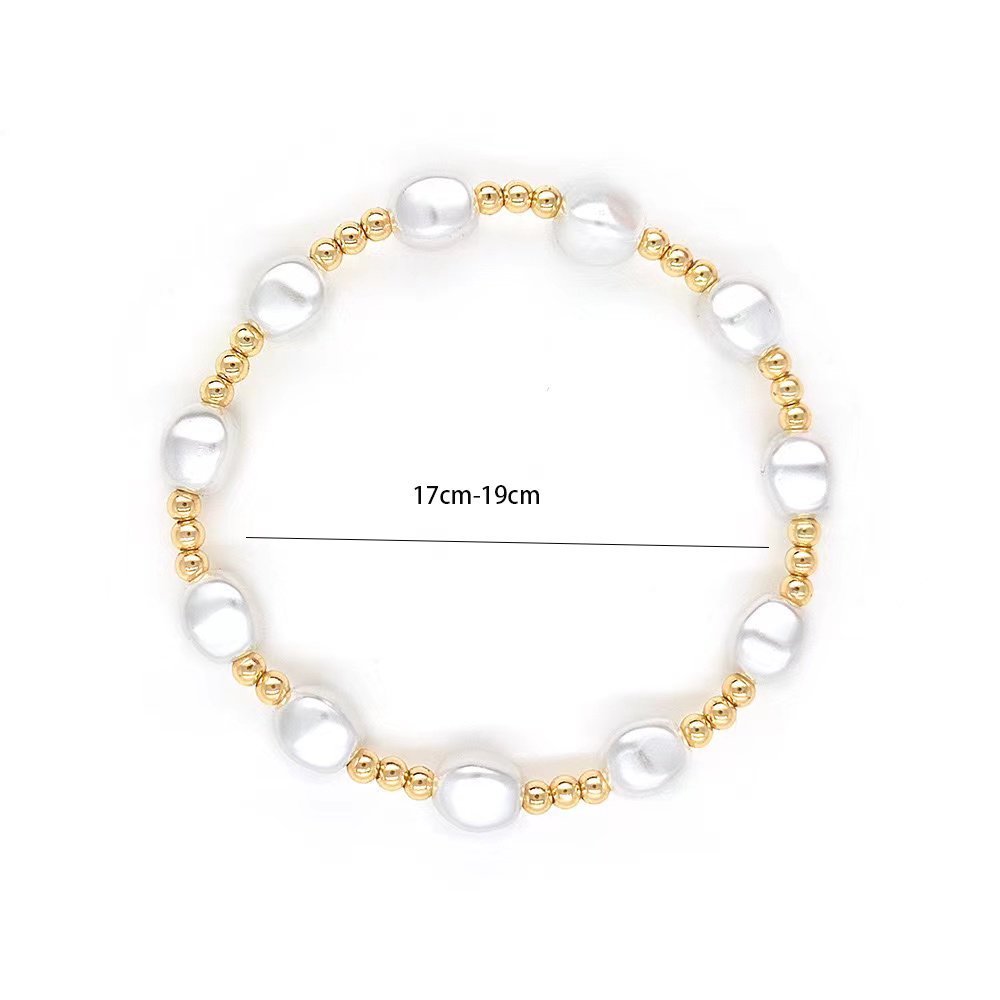 Elegant Freshwater Pearl And  Gold Bead Stretch Bracelet