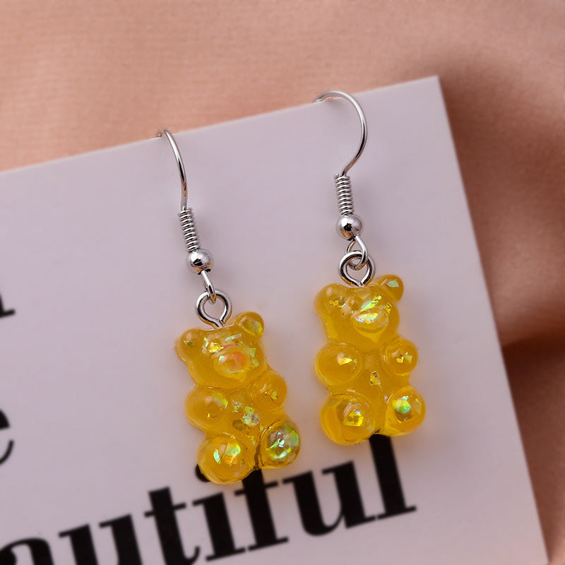 New Fashion Sequins Resin Gummy Bear Dangle Earrings For Women