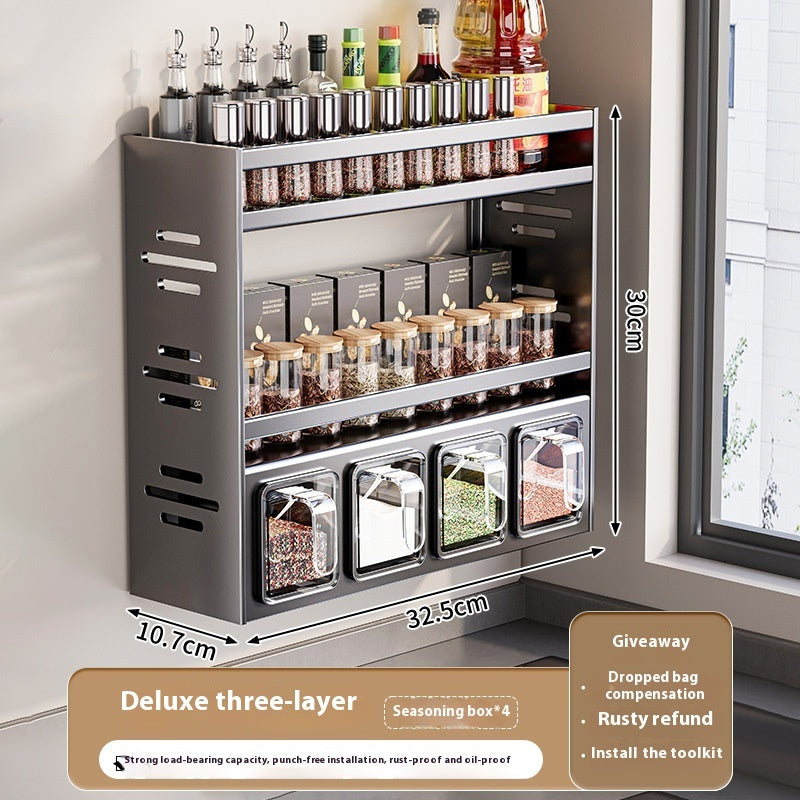 Punch-free Wall-mounted Multi-functional Kitchen Spice Rack