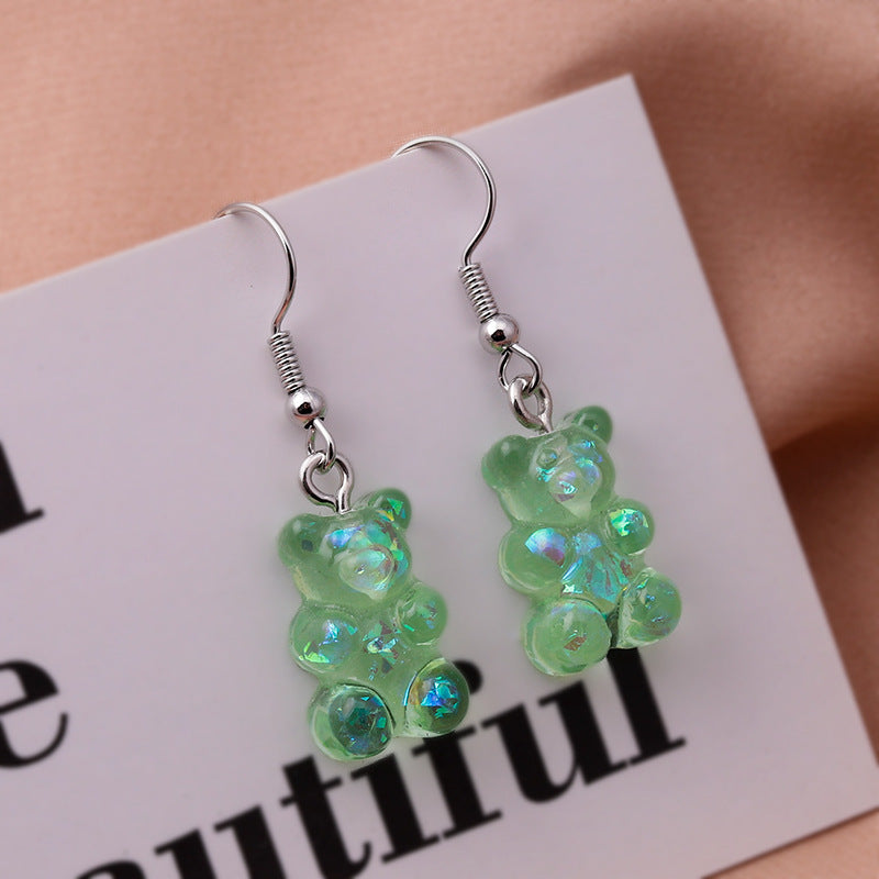 New Fashion Sequins Resin Gummy Bear Dangle Earrings For Women