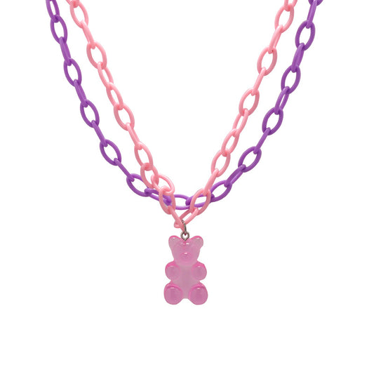 New Plastic Acrylic Gummy Bear Gummy Double Layer Necklace