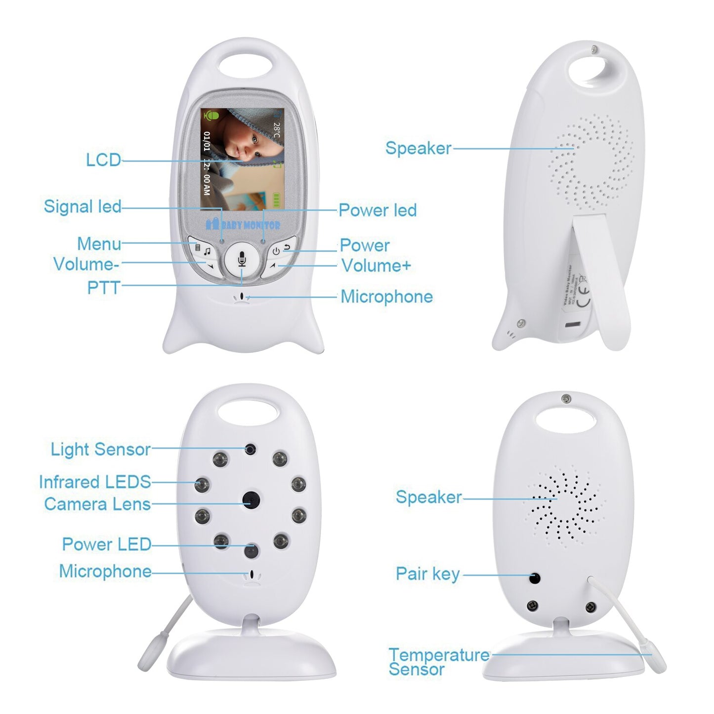 VB601 Baby Monitor 2 inch BeBe Baba Electronic Babysitter Radio Video Nanny Camera Night Vision Temperature Monitoring 8 Lullaby