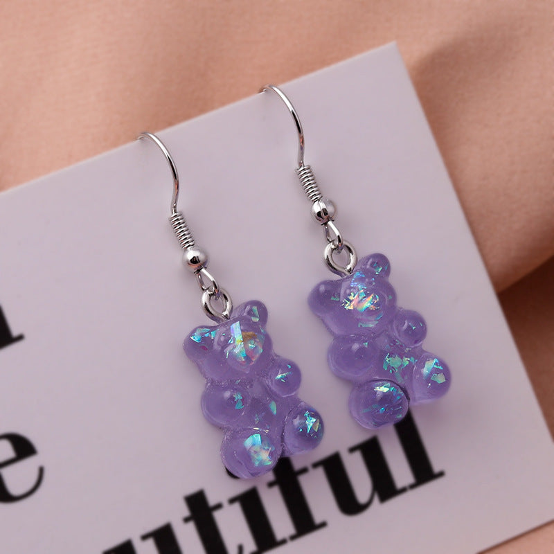 New Fashion Sequins Resin Gummy Bear Dangle Earrings For Women