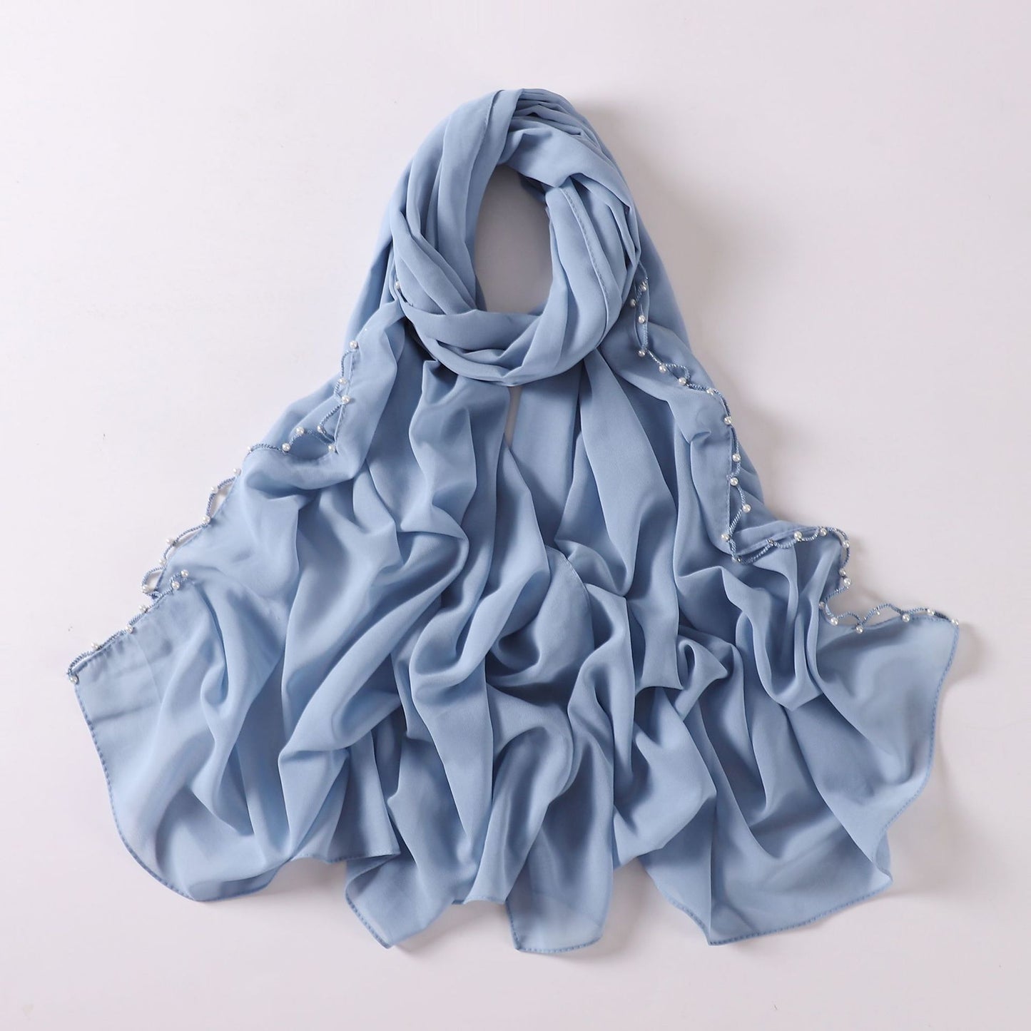 Pearl Chiffon Wavy Edge Beaded Scarf