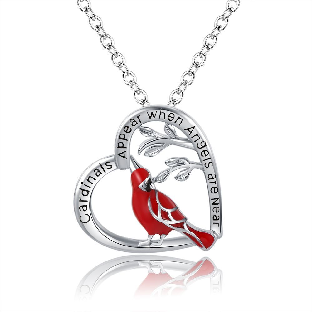 Creative Heart Shaped Cardinal Pendant Necklace, Exquisite Party Commemorative Accessory Gift Jewelry Anniversary Party Gifts, Valentine's Day Gift