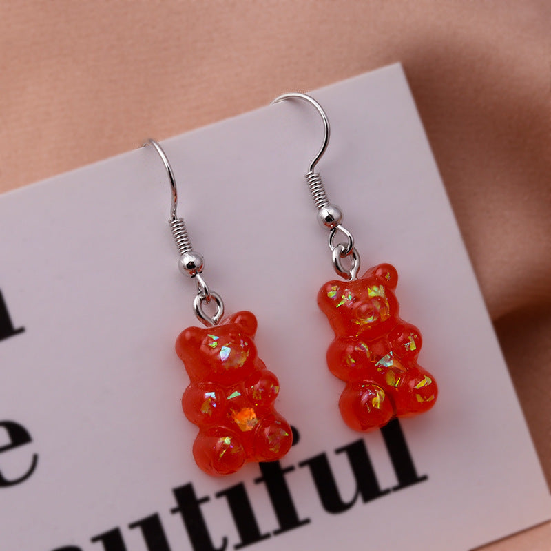 New Fashion Sequins Resin Gummy Bear Dangle Earrings For Women