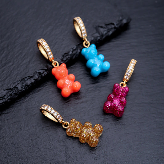 Colorful Bear Pendant Gummy Love Necklace Women's