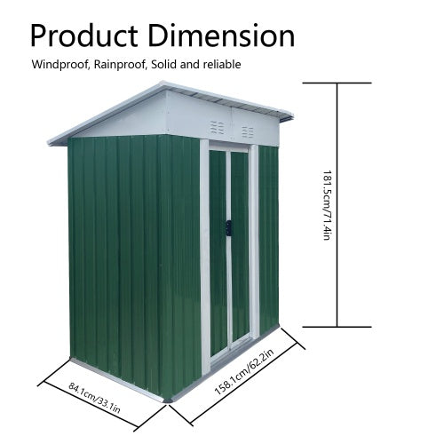 5X3 Feet Small Mini Outdoor Storage Sheds Pent Roof Green With Aluminum Alloy Frame And Sliding Door