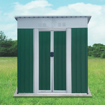 5X3 Feet Small Mini Outdoor Storage Sheds Pent Roof Green With Aluminum Alloy Frame And Sliding Door