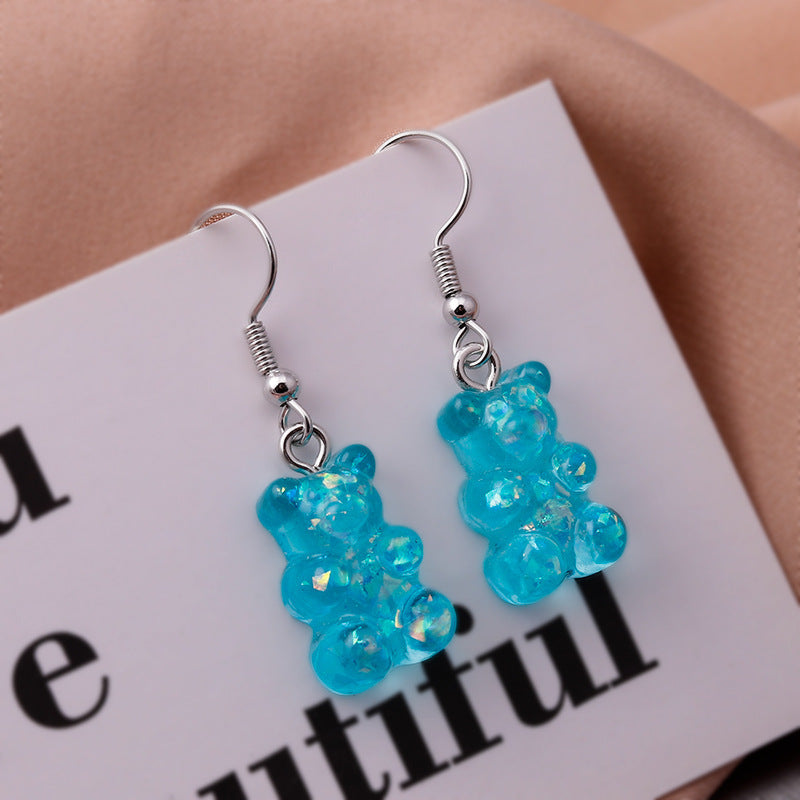 New Fashion Sequins Resin Gummy Bear Dangle Earrings For Women