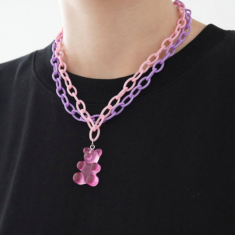 New Plastic Acrylic Gummy Bear Gummy Double Layer Necklace